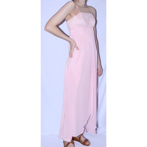 NWOT Poly USA #2488 Chiffon Bridesmaid Dress With Satin Underlay-Size S-Pink - Picture 3 of 4